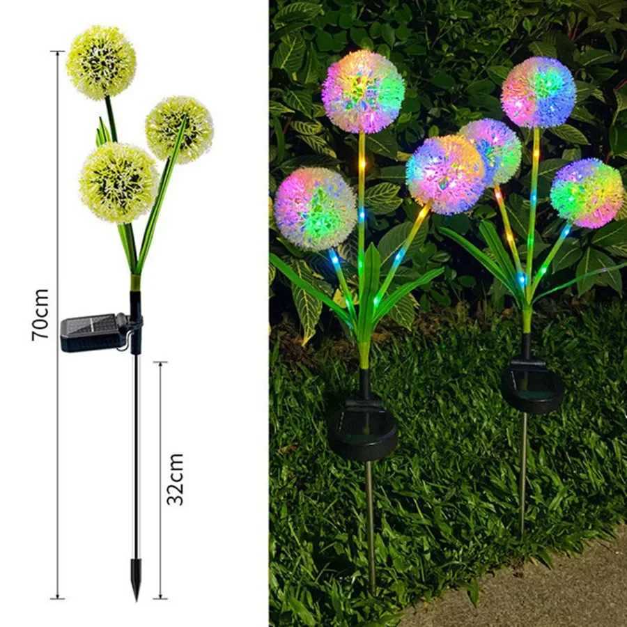 TIRVOSE LED Solar Garden Light Outdoor 3 Heads Dandelion Landscape Lawn Lamps Waterproof Solar Path Lights for Patio Decoration W250607