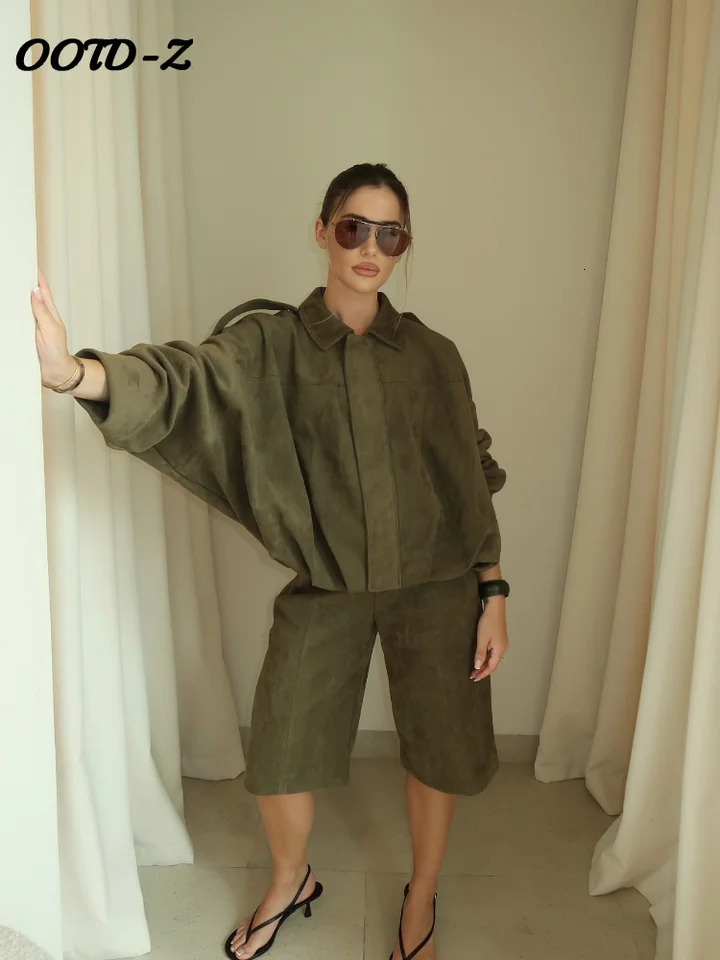 Fashion Coat Short Pant Women Set Casual Loose Lapel Button Long Sleeve Female Jacket Suit 2025 Spring High Street Lady Sets 250605