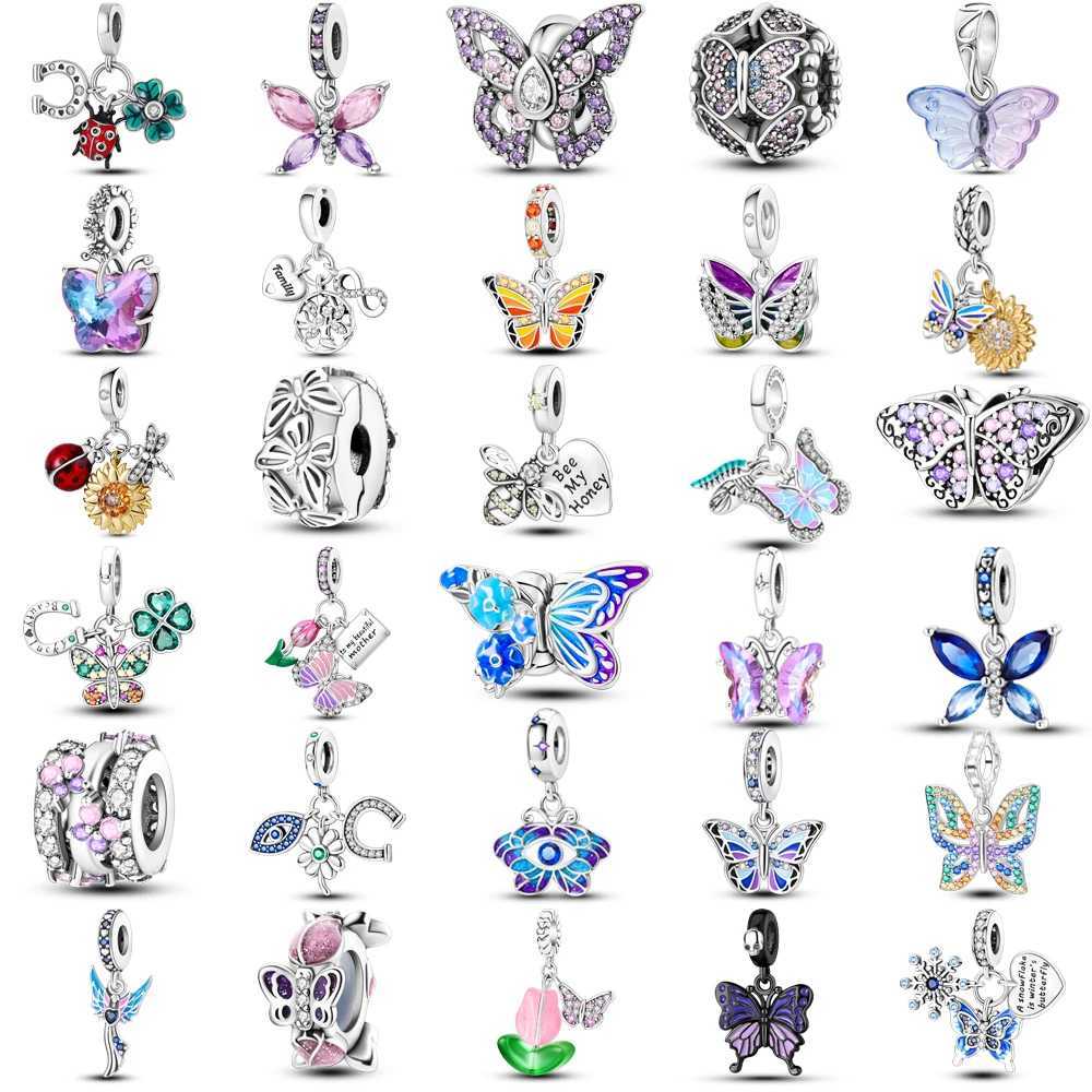 925 Silver Sparkling Butterfly Charms Pendants Fit Original Bracelet Necklace DIY Beads For Women Jewelry Making Gift XJ250607