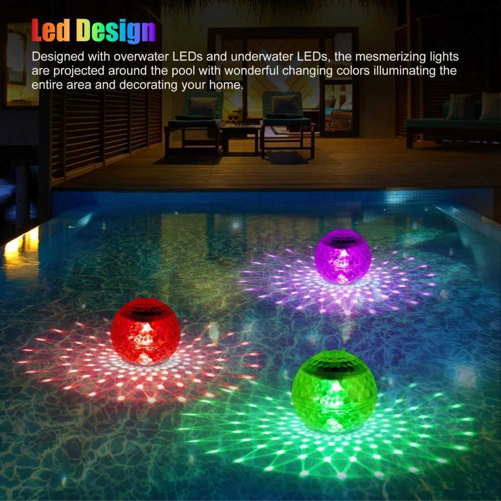 Solar Lamps Floating Pool Lights Outdoor Lighting Built-in 600mAh Battery Energy-saving 7 Colors Changing Rotating Garden Light W250607