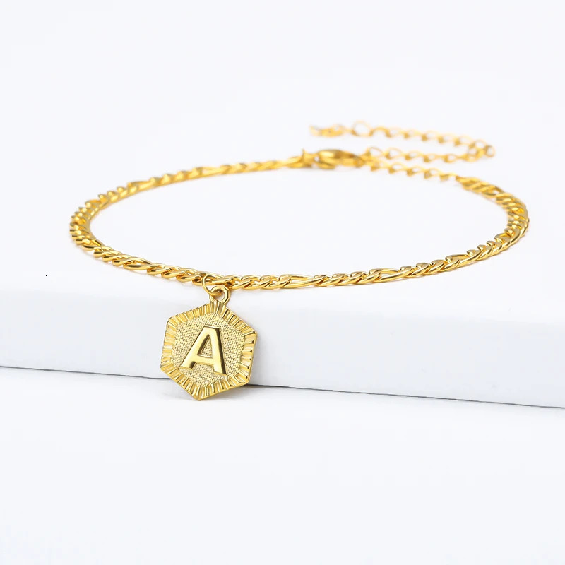AZ Initial Letter Anklets For Women Stainless Steel Anklet 21cm 10cm Figaro Chain Summer Beach Accessories Jewelry Gift 2023 250528