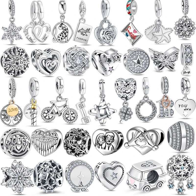 Free Shipping 925 Silver Clear Double Heart Dangle Passport Star Bike Charm Beads Fit Original Pantaro Bracelet Jewelry Diy GiftXJ250607