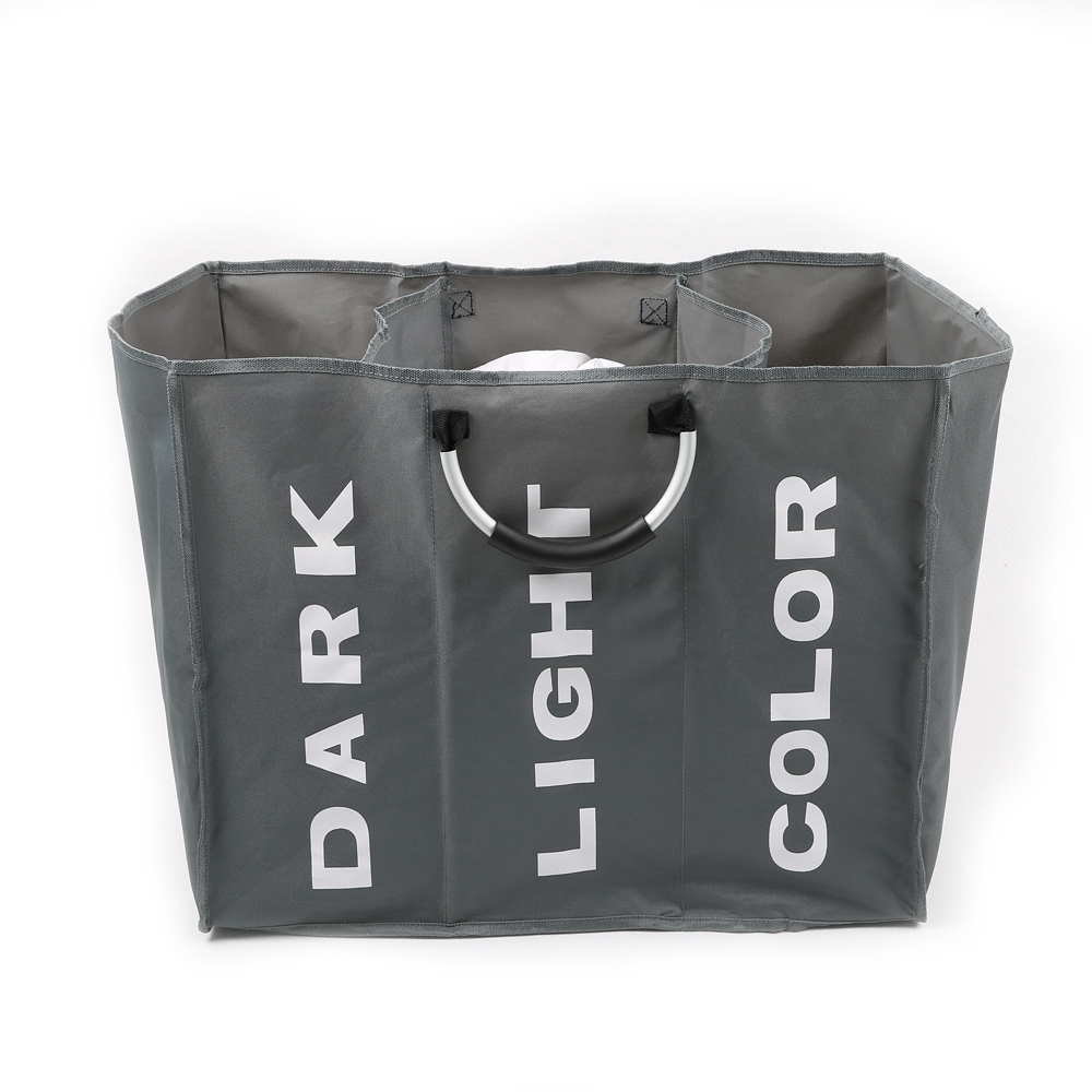 Large capacity three grid sponge aluminum handle hand-held dirty clothes basket