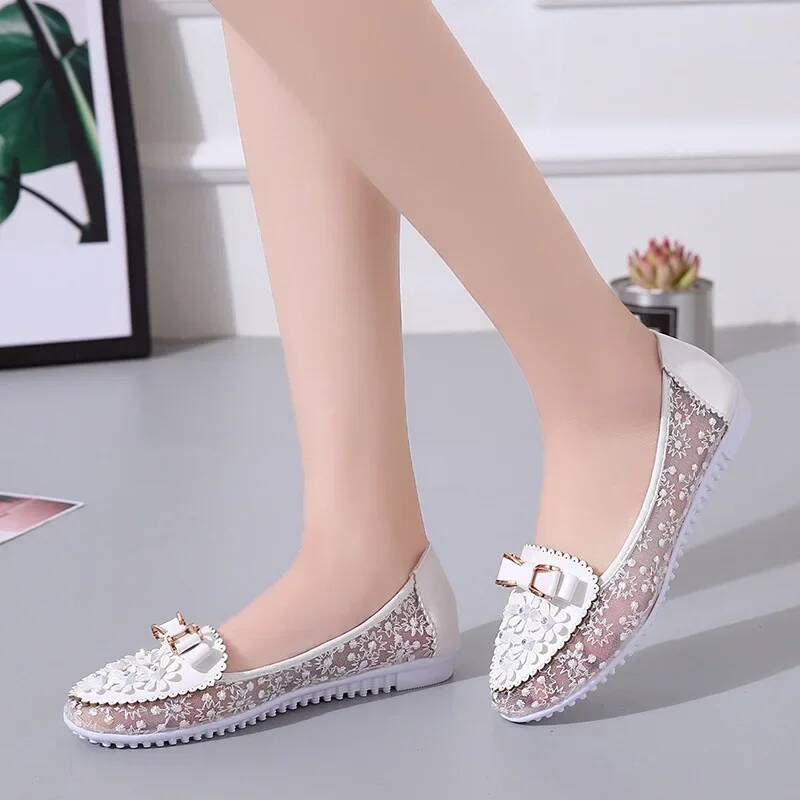 ddmyoutdoor Women S Leather Soft Sole Summer Single Shoes Slip On Shallow Mouth Sandals Elegant Office White Female Footwear Outdoor Outdoor Shoes