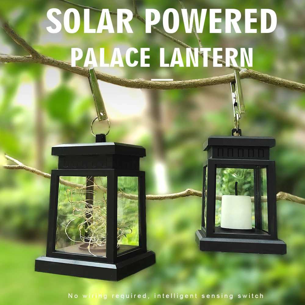 1pcs Retro Palace Lantern Outdoor Solar Lights Hanging Candle Lamps Landscape Yard Light Garden Decor Balcony Terrace Lamp W250607