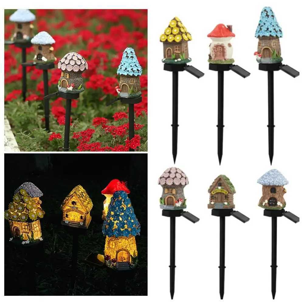 Solar Lawn Light Resin Craft Miniature Fairy Mushroom House Solar Powered Garden Yard Outdoor Decor Lamps Christmas LampXJ250606