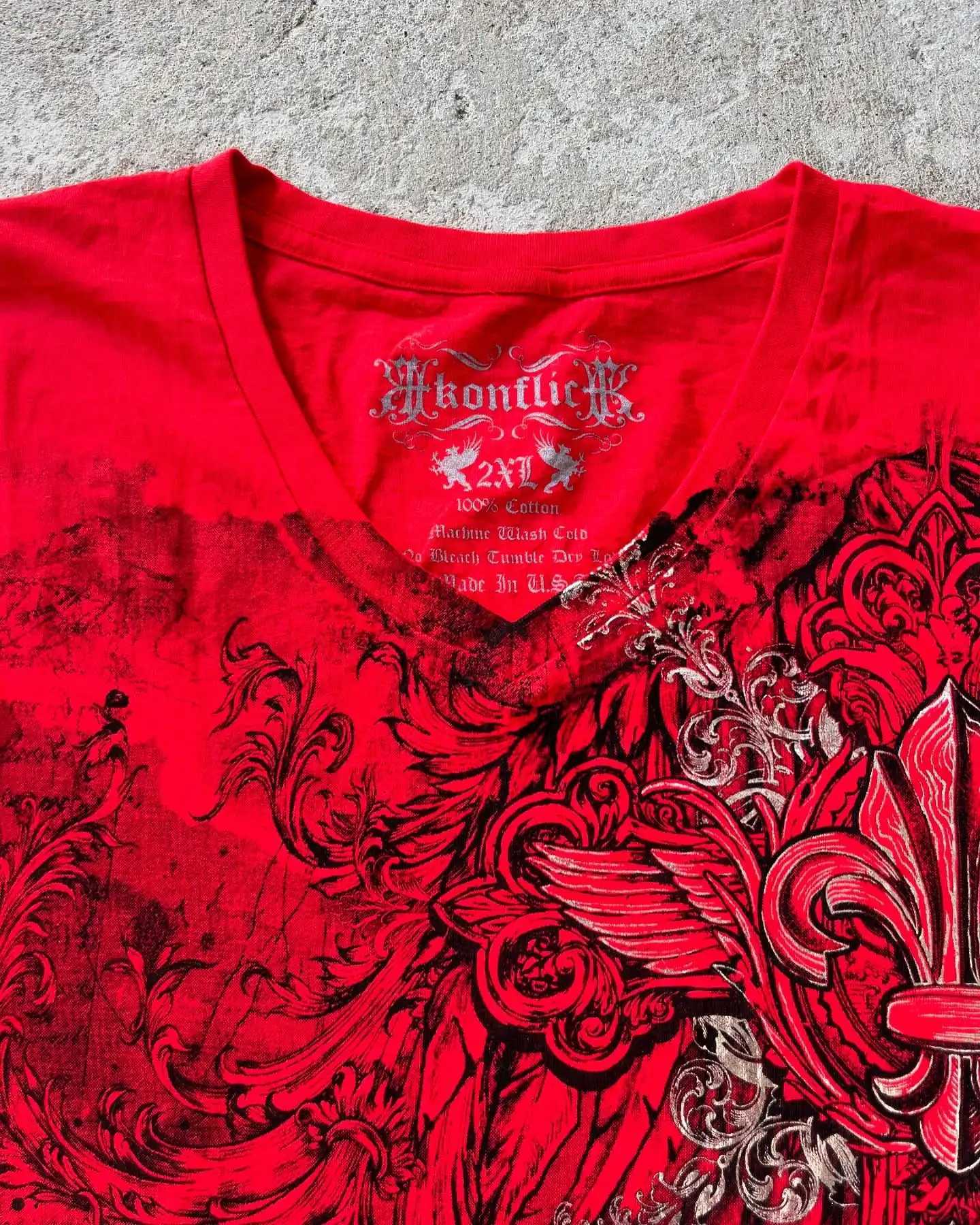 Konflic Mens Y2K Gothic Oversized T-Shirt Dark Skull Angel Print Mayhem Gaga Style Grunge Streetwear Cotton Short W250607