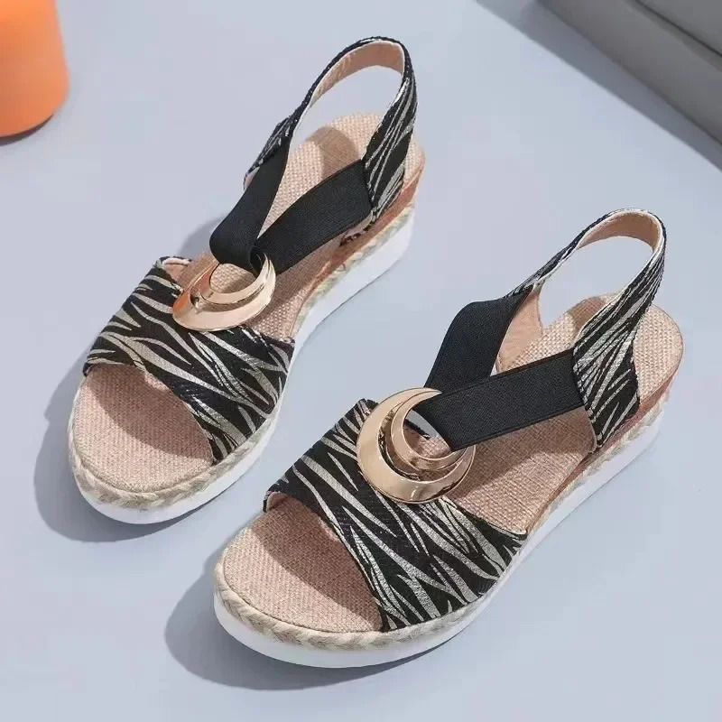 Womens Wedges Sandals 2024 Summer Snake Print Platform Sandals Gladiator Shoes Woman Comfort Casual Med High Heels Sandals 250605