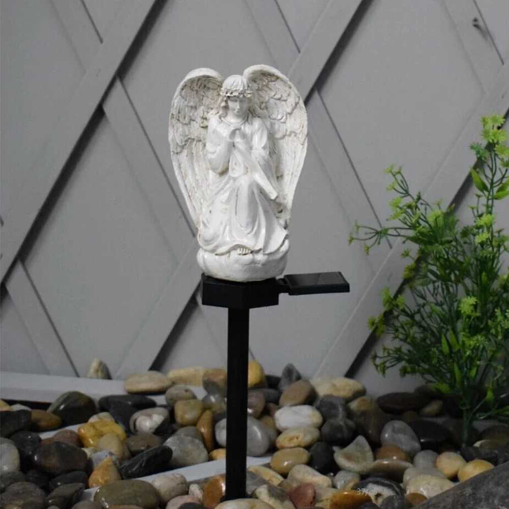 Solar Ground Plug Light Lighting Ornaments Resin Angel Lawn Decorative Light IP55 Waterproof Home Decor for Park Courtyard W250607