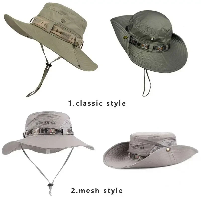 Summer Men Bucket Hat Outdoor UV Protection Wide Brim Panama Safari Hunting Hiking Hat Mesh Fisherman Hat Beach Sunscreen Cap 250605