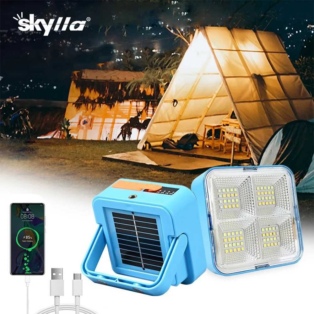 Portable Solar Light USB Rechargeable Outdoor Lighting Powerful LED Reflector Spotlight Projector Floodlight Construction Lamp W250607