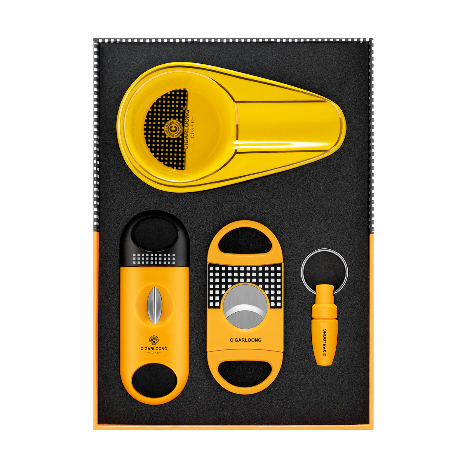 4-Piece Cigar Set Cigar Ashtray V-shape Sharp Cutter Scissor Puncher Drill Smoking Accessories Portable Travel for Gift CLT-23HG1