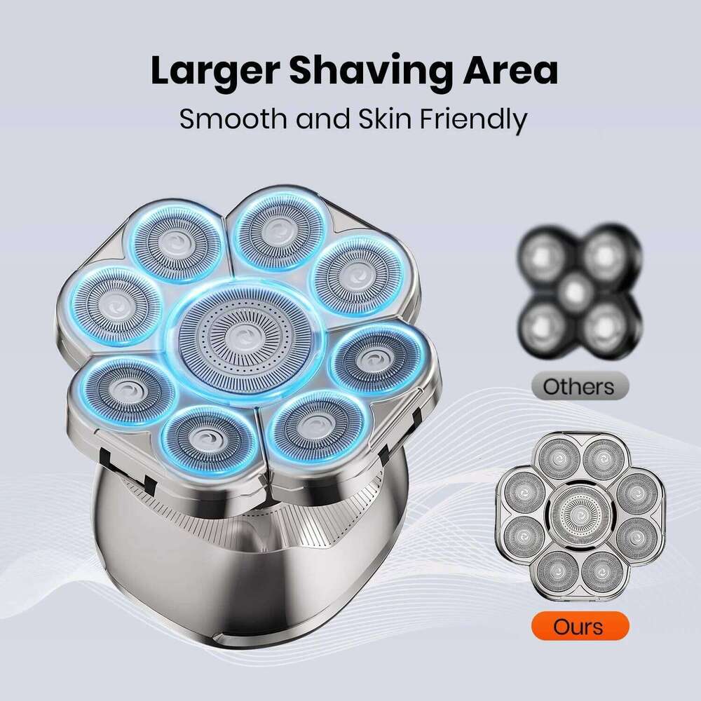9D Men 6 In 1 Cordless Rechargeable Electric Shavers For Beard/Nose/ LED Display Wet/Dry Bald Head