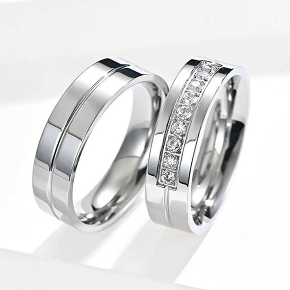 Stainless Steel Set Drill Wedding Couple Rings for Women Men Lover Anniversary Jewelry Gifts W250606