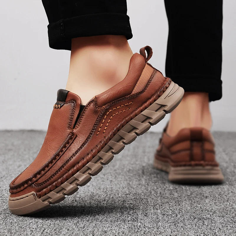 Men Casual Shoes Handmade Leather Loafers Comfortable Mens Shoes Quality Split Leather Flat Moccasins Men Sneakers 250605