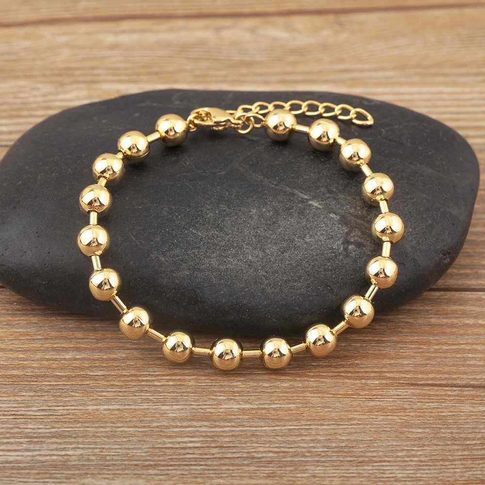 AIBEF High Quality 3/4/6/8mm Copper Round Bead Bracelet Gold Color Women Adjustable Bangle Minimalist Jewelry Accessories Gift W250606