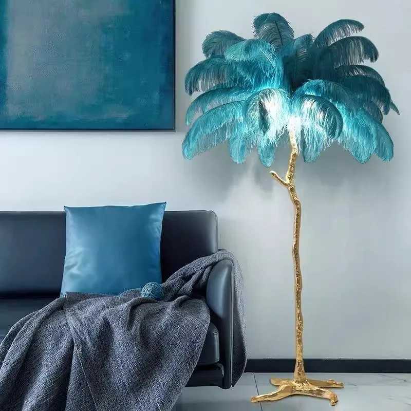 Modern Ostrich Feather Floor Lights Luxury Nordic LED Standing Lights Broadcast Room Restaurant Decor Atmosphere Table Lamp W250607