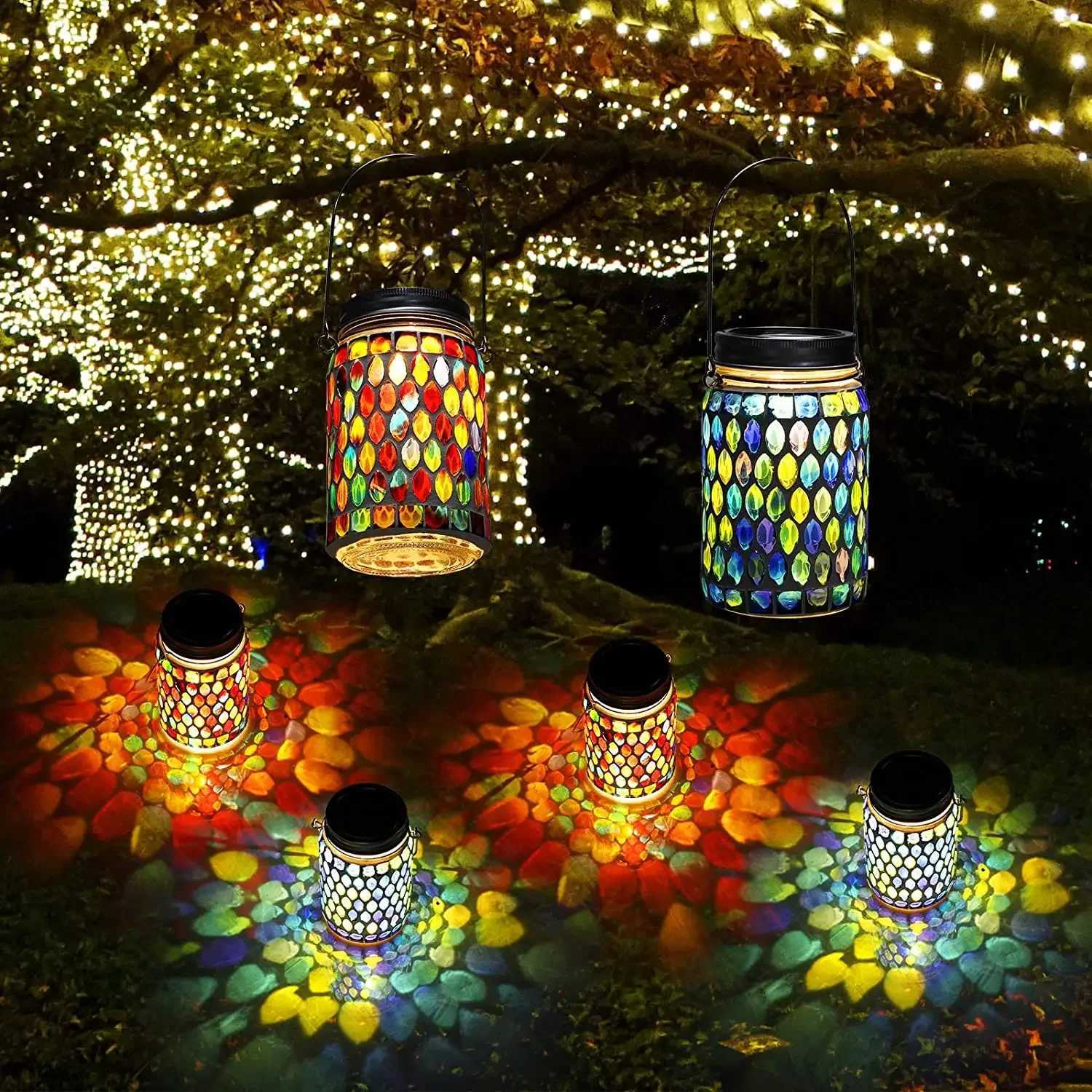 Solar Light Outdoor Lantern Solar Charging Colorful Decorating Solar Mosaic Lantern Lamp Solar Garden Light Garden Decoration XJ250606