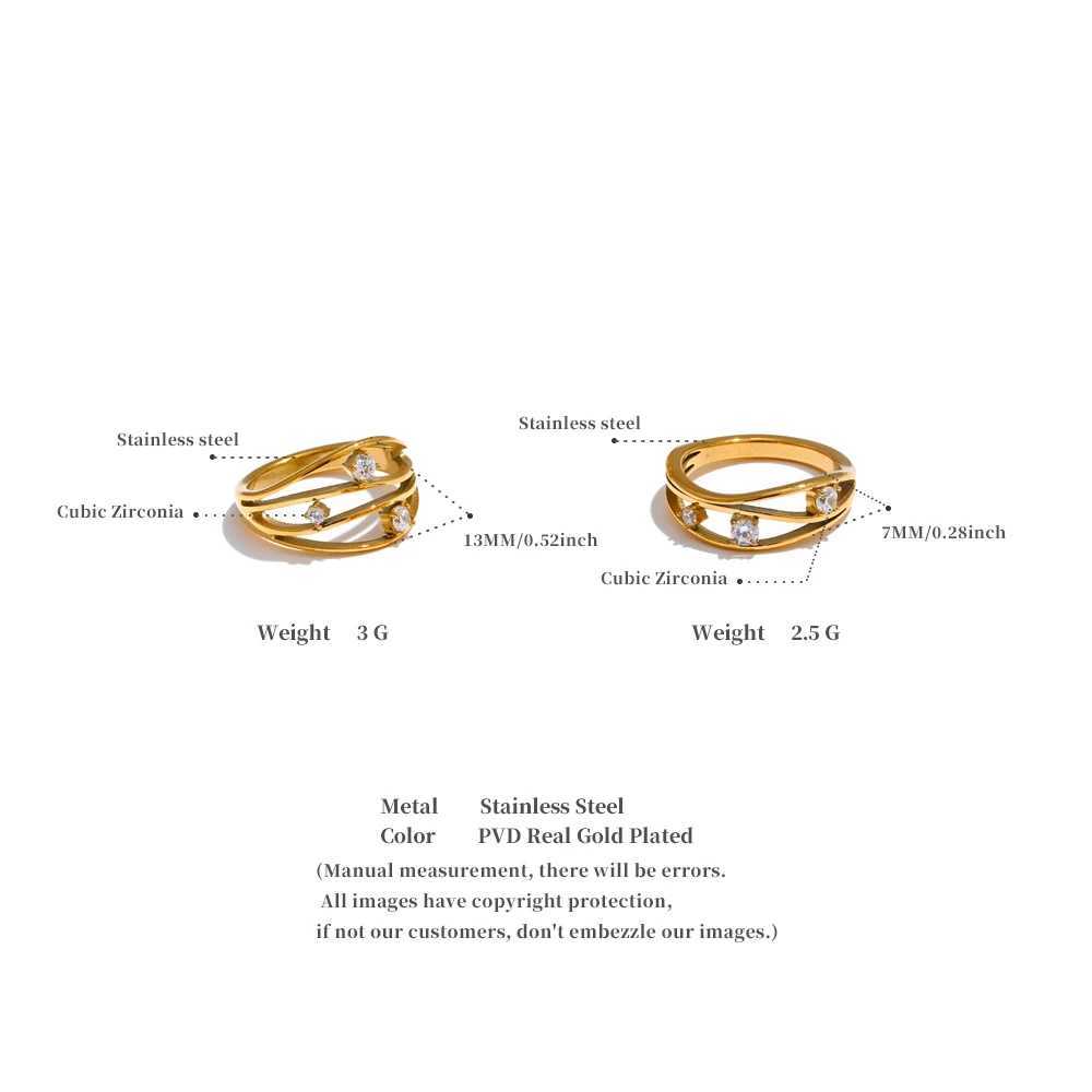 Yhpup 2 Style Stainless Steel Casting Metal Hollow Inlaid Cubic Zirconia Fashion Ring 18k Gold PVD Plated Trendy Finger Jewelry W250606