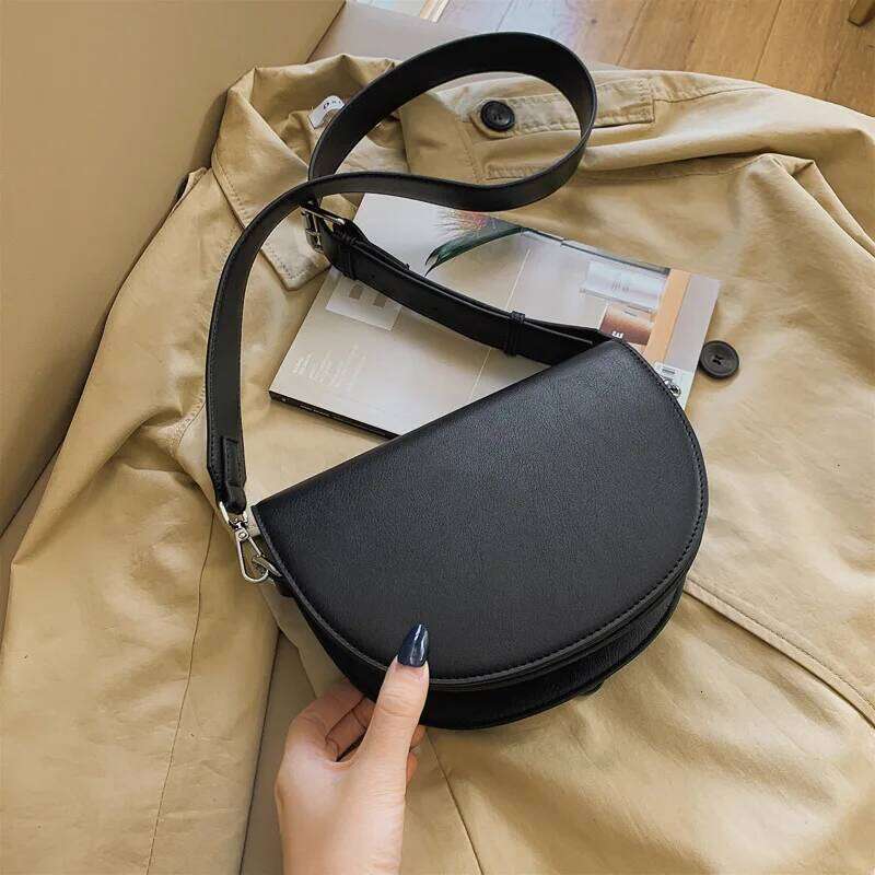 Women Shoulder Fashionable Semi-Circular Saddle PU Leather Retro Diagonal Cross Armpit Bag Popular Handbag Mobile Wallet