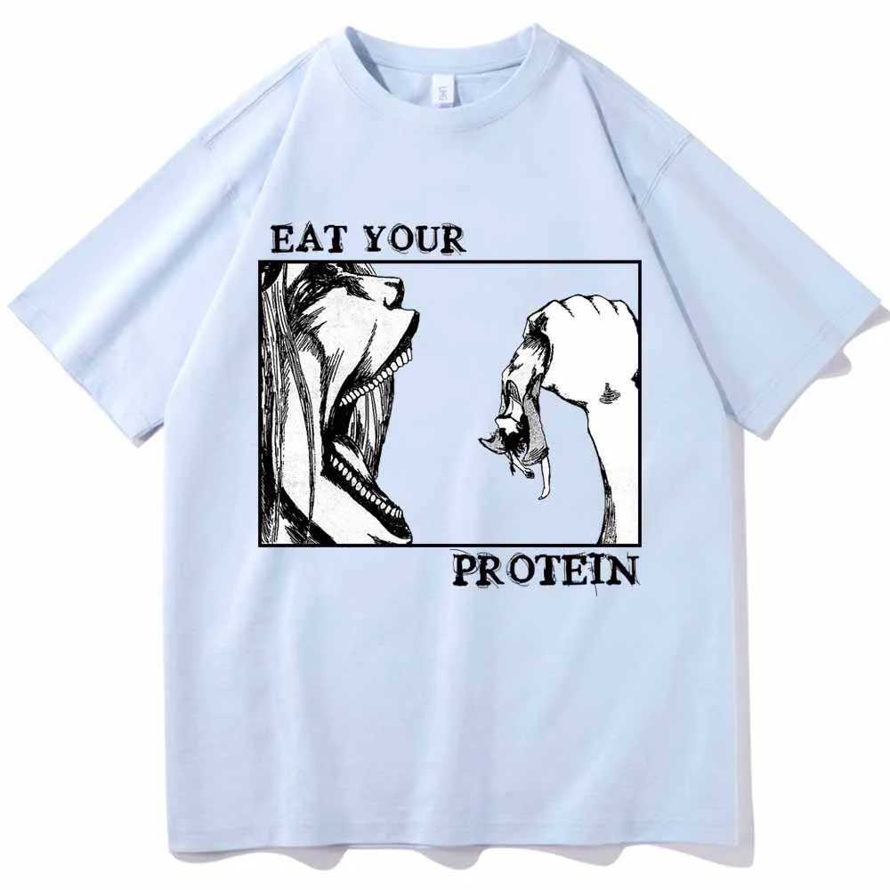 Attack On Titan T-Shirts Eat Your Protein Shirt Men Women Summer Casual O-Neck Short Sleeve Shirts W250607