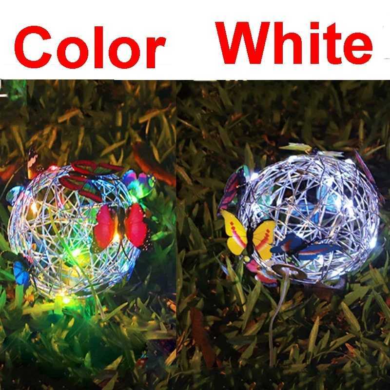 Outdoor Solar Ball Light with Butterfly LIght Decorative Hanging Lamp LED Waterproof Garden Hanging Light Yard Decoration NightXJ250606