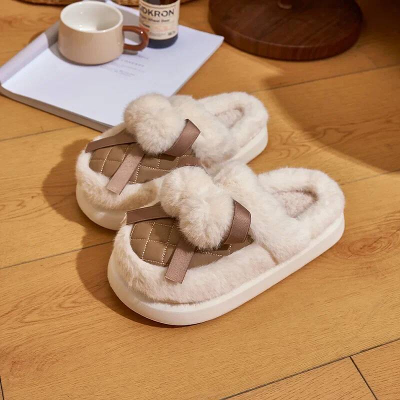 Ddmyoutdoor Women Winter Warm Short Plush Female Soft Thick Bottom Home Slippers Woman Non Slip Flat Heel Indoor Cotton Slides Beach Shoes outdoor sho