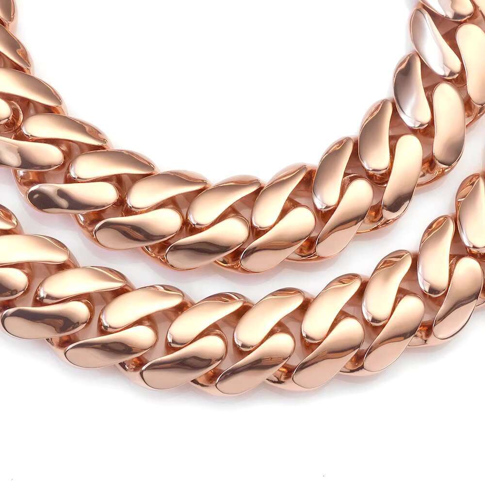 NUOYA Rose Gold Cuban Link Chain Necklace with Iced Out Diamond Clasp Thick Flat Monaco Cuban Chain Hip Hop Jewelry Gift