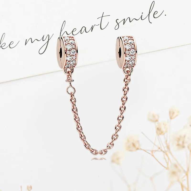 2025 New Sparkling Rose Gold Moon Graduation C Flowers Hearts Charm Beads Fit Original 925 Silver Bracelet DIY Women Jewelry XJ250607