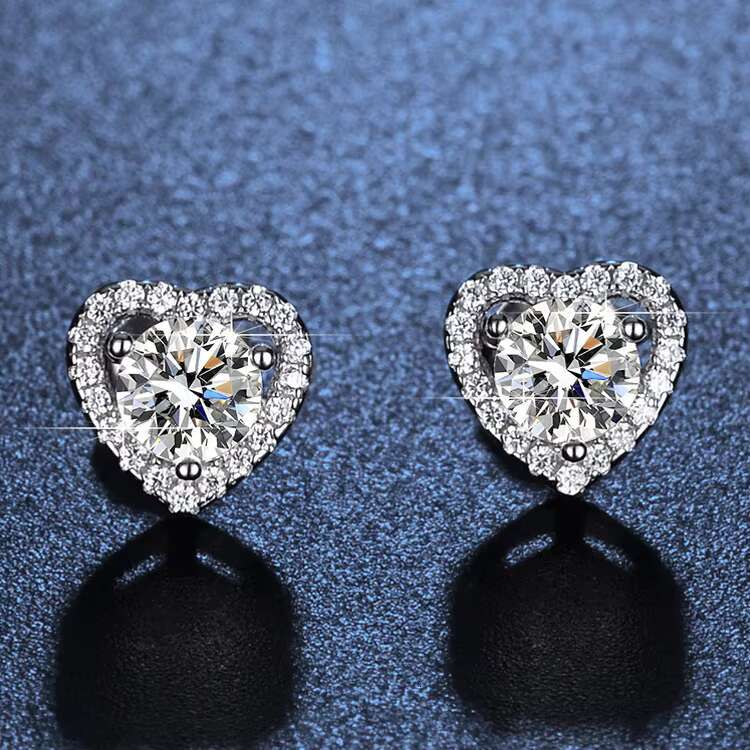 JS Moissanite Earrings S925 Silver New Simple Atmosphere Heart-shaped Love Factory Wholesale