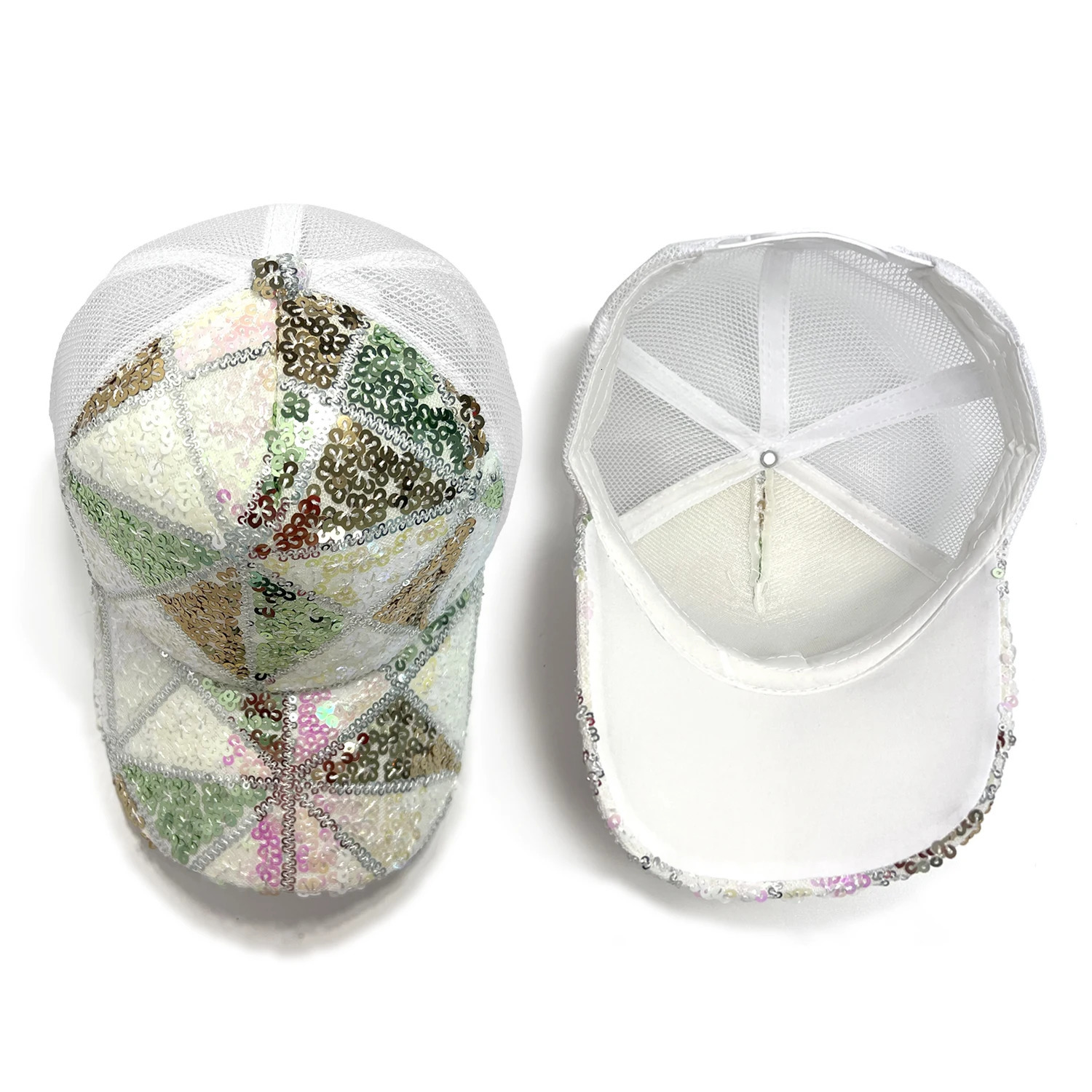 Summer Shiny Sequin Back Mesh Adjustable Cotton Baseball Cap Sun Hat 250605