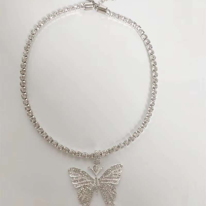Shining Diamond Butterfly Pendant Necklace; Ladies Ice Type Jewelry; Moissanite Tennis Necklace; Butterfly Necklace.