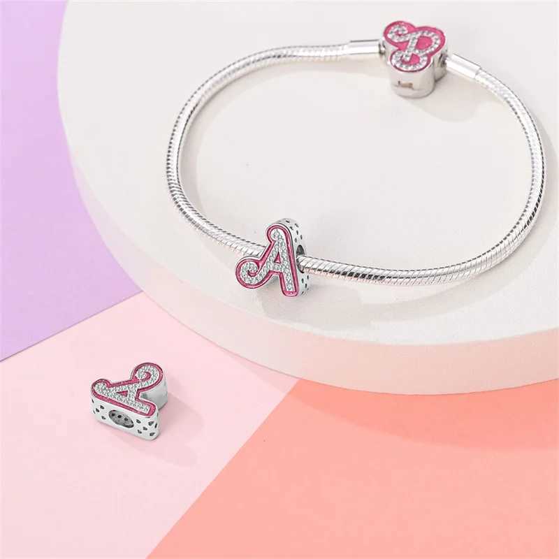 New in Silver Color Zircon Series Pink 26 Letters Beads Fit Pand 3mm Bracelet DIY Charm Pendant Woman Jewelry Hot SaleXJ250607