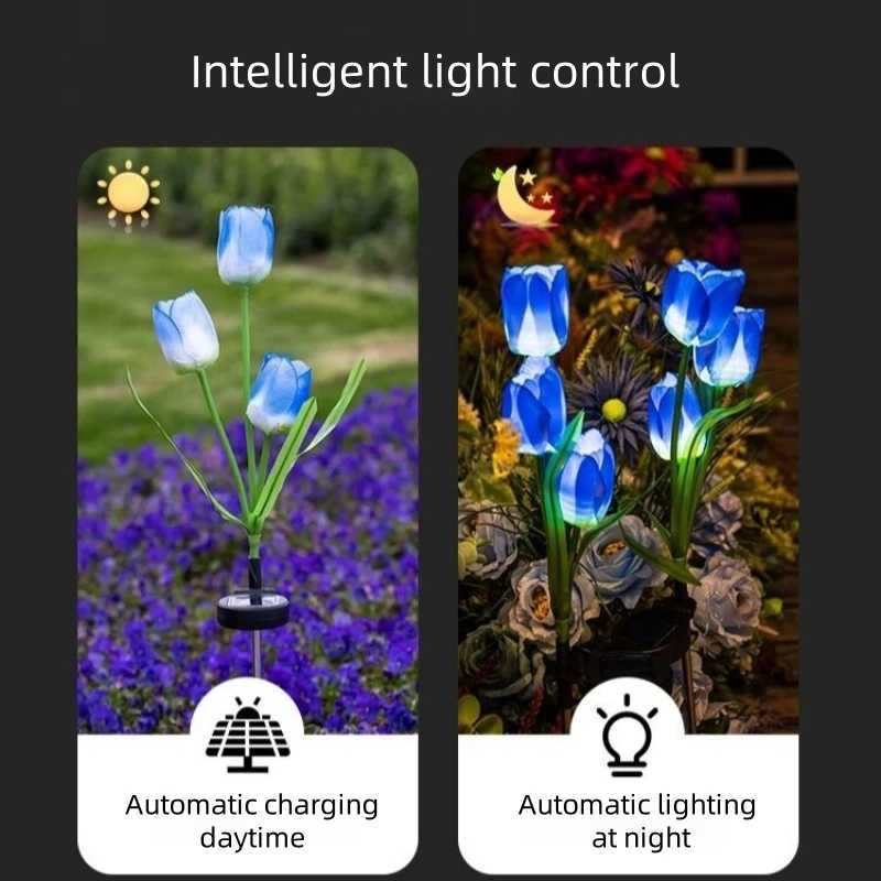 1PC Solar Three-Headed Tulips Garden Lights Outdoor Waterproof Decoration Lawn Lights Landscape Lighting For Garden Yard Pathway W250607