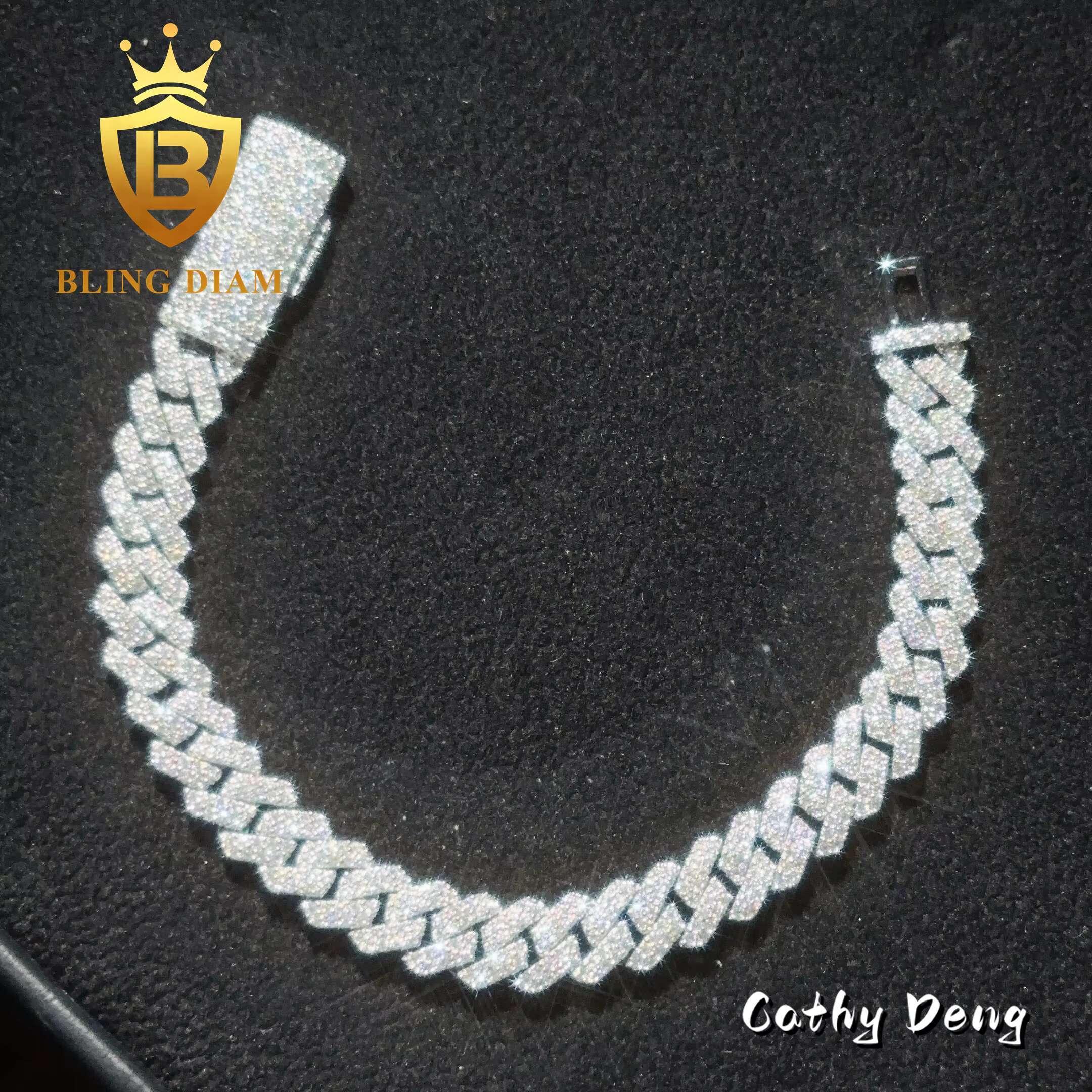 Ready Shipping Solid 925 Silver 8mm Moissanite Cuban Link Chain Hip Hop Jewelry Ice Out Cuban Chain Pass Diamond Tester