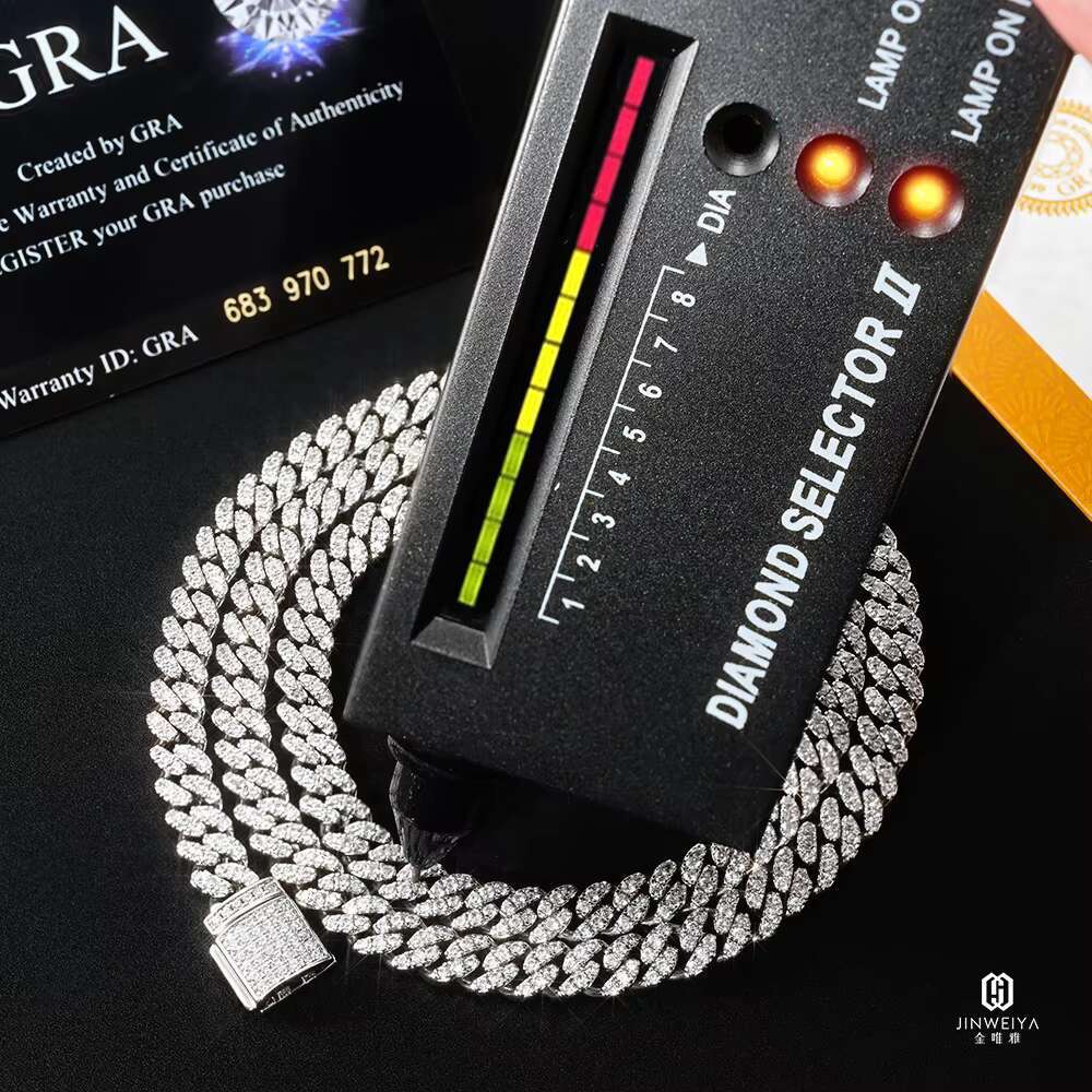 JWY 6mm 925Silver Cuban Link Chain Men Necklace Round 6-grain Moissanite Diamond 14k Gold Chain Men Iced Out Cuban Necklace