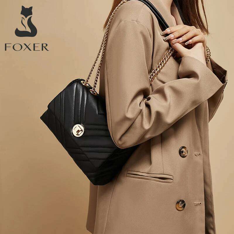 Elegant Female Shoulder Clutch by FOXER - Durable Full Grain Leather Strap Purse Ideal Gift Choice