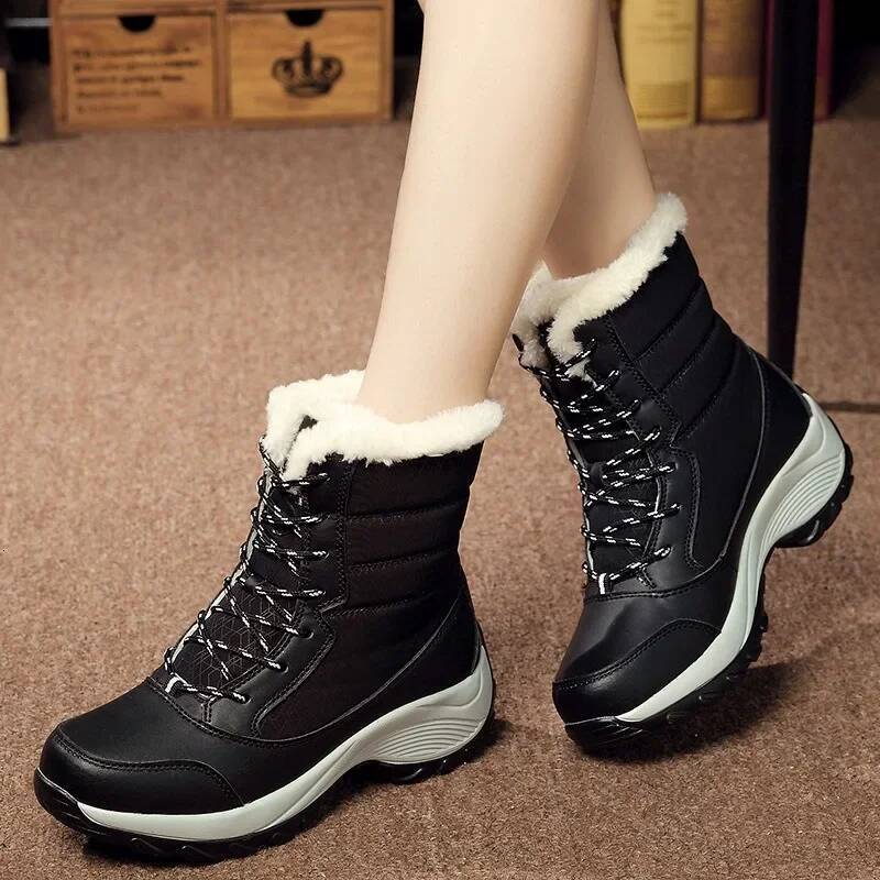 Ddmyoutdoor Winter High Top Women S Student Lace Up Midsole Thick Sole Anti Slip Cotton Warm Comfort Fashion Snow Boots Outdoor Shoes