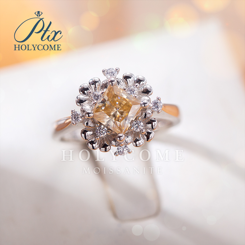 Women's Luxury Jewelry Moissanite Diamond Ring Silver Plated Flower Shaped Moissanite Engagement Wedding Romantic Gemstone Rings Women Party