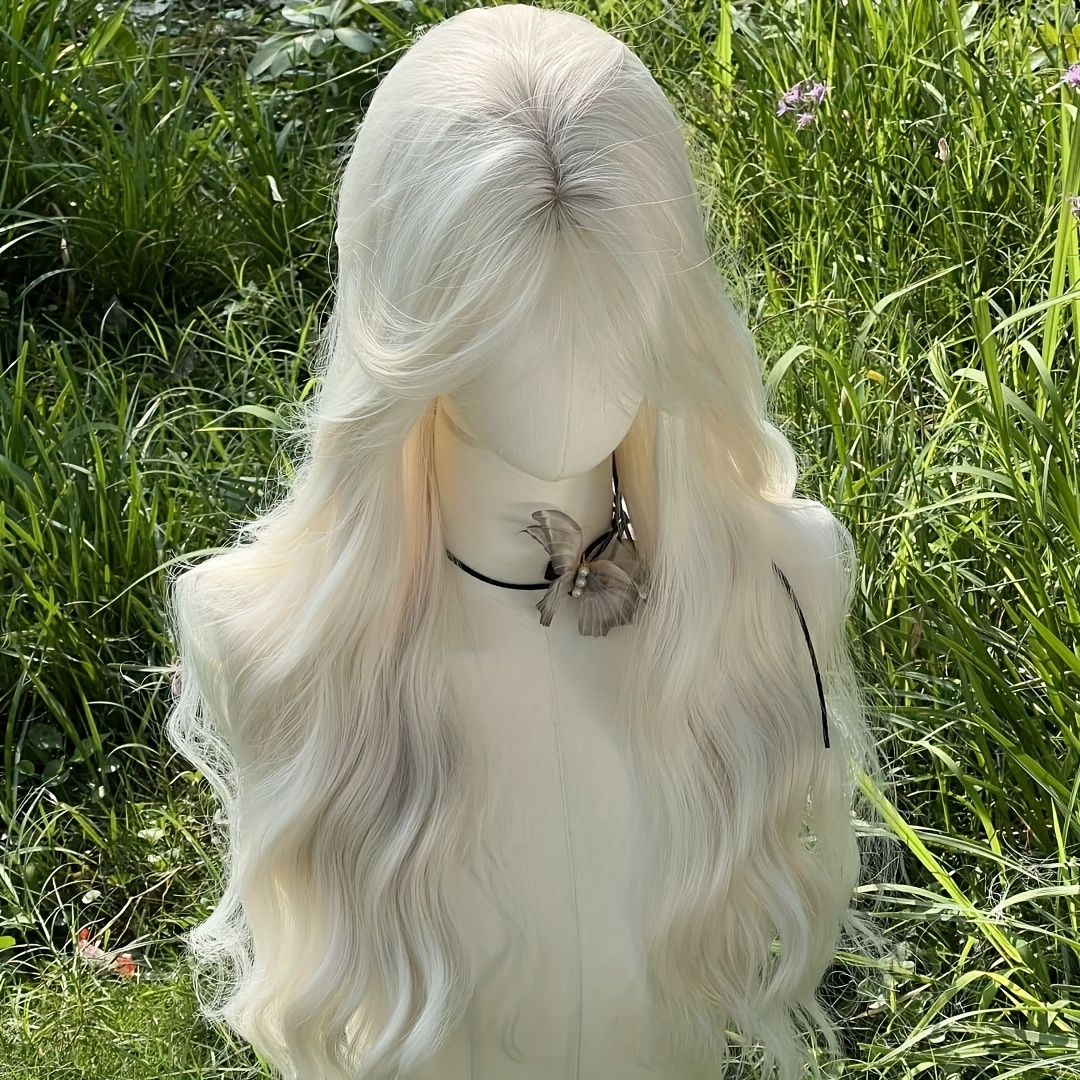 Comfortable Mateluxe Lace Frontal Wig: Sleek White Curls With Secure Rose Mesh Cap