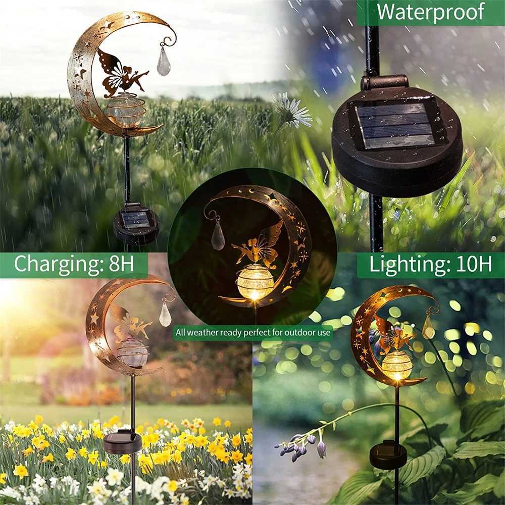 Solar Moon Fairy Lamp Outdoor Garden Iron Flower Fairy Ground Insertion Lamp Lawn Courtyard Decorative Light W250607