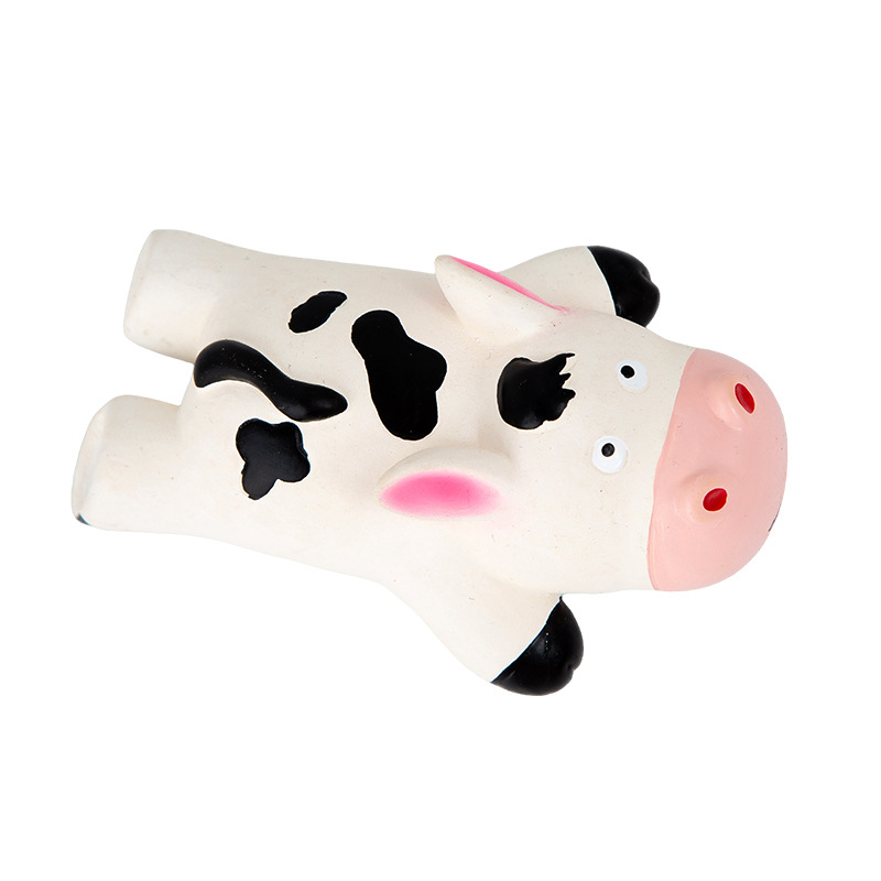 Latex Cow Squeaky Dog Toy Durable Pet Toy Collection: Cow & Dog Shaped Toys Crafted with Natural Rubber for Puppies 4pcs/Pack