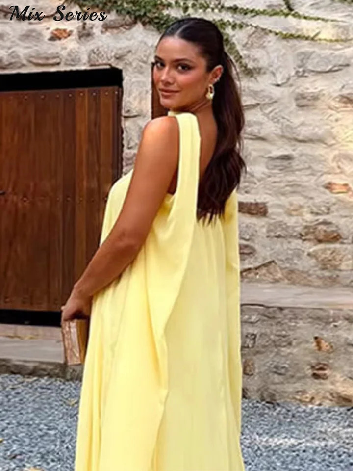 Elegant Halter Long Dress Womens Loose Sleeveless Off Shoulder Floor-length Dresses 2025 Spring Summer Lady Solid Stylish Robes 250605