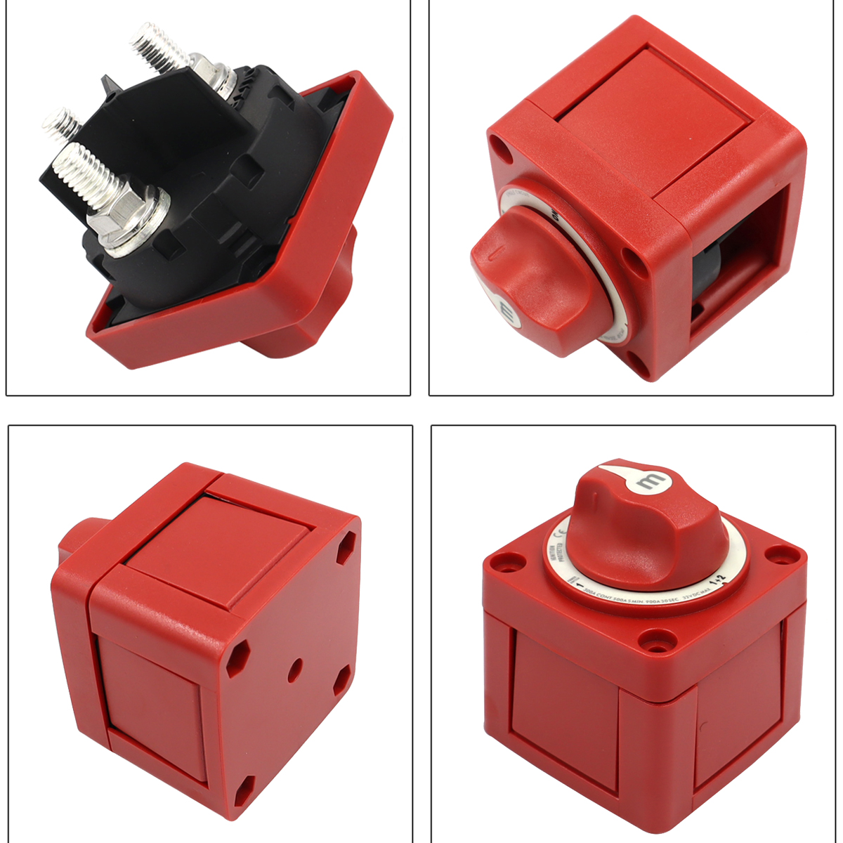 Compact Marine Red Battery Selector Switches (Series 6006M through 6011M) Equipped With Integrated Self Tapping Mounting Hardware