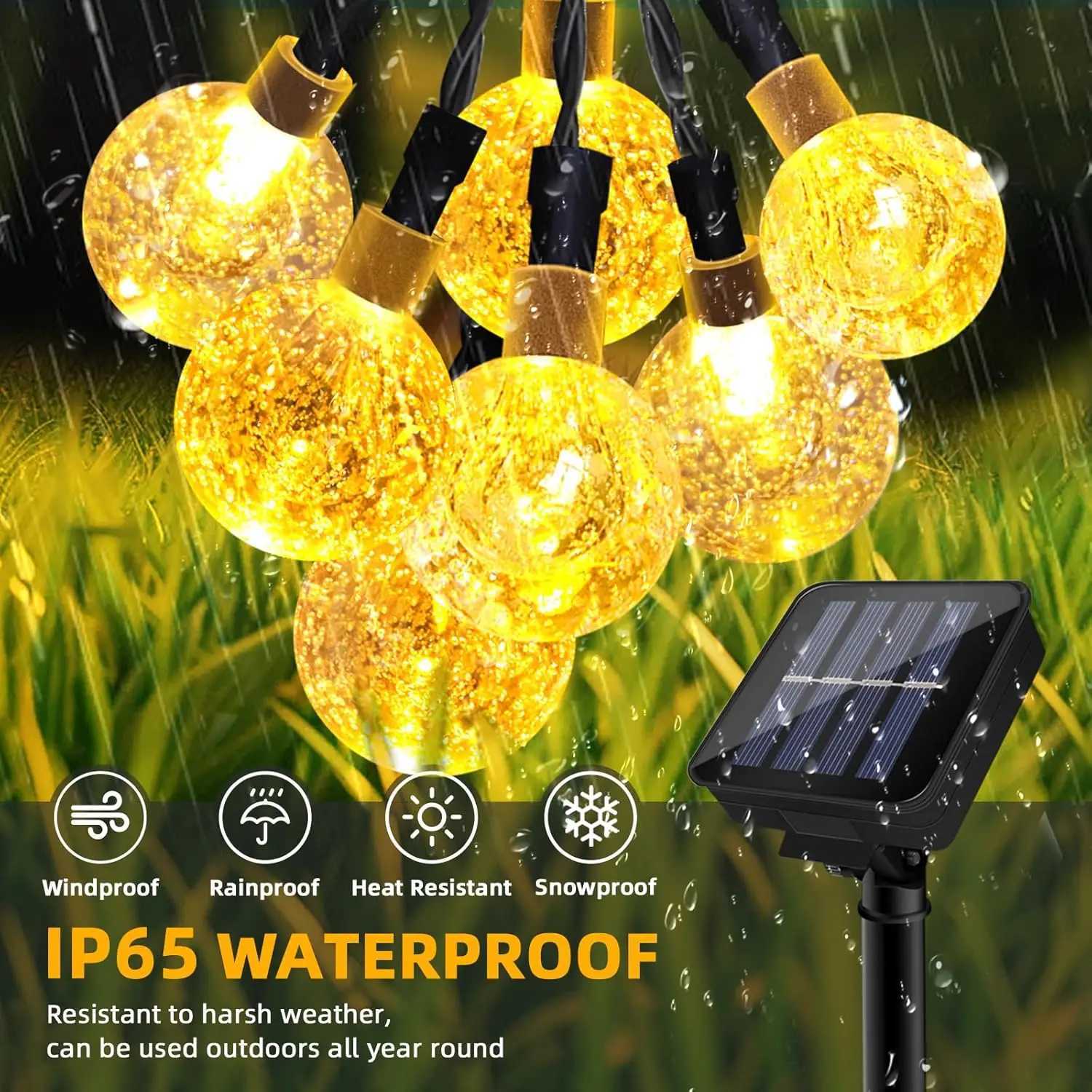 Solar LED Crystal Ball String Light Waterproof Fairy Lights for Wedding Garland Garden Lawn Tree Outdoor Decoration W250607