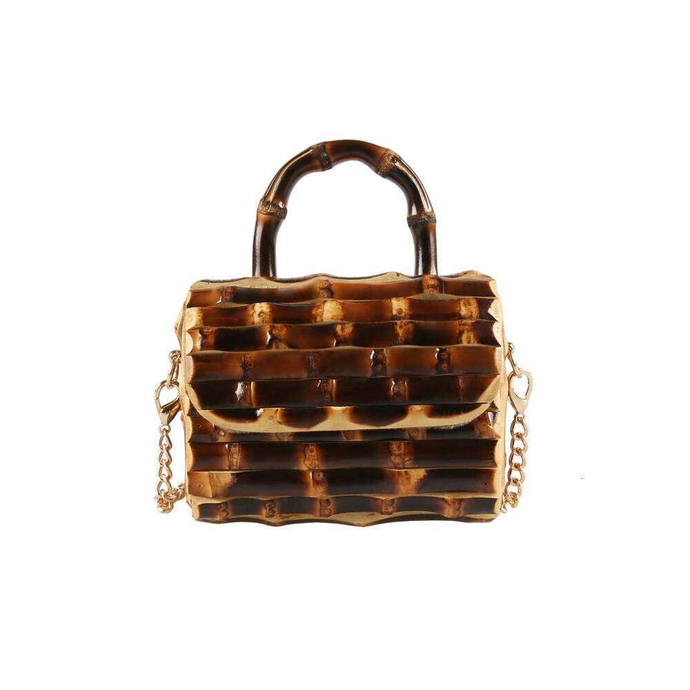 Long Chain Unique Handmade Natural Wood Rattan Straw Bamboo Root Handle Small Mini Cross Body Messenger Shoulder Bag Handbag
