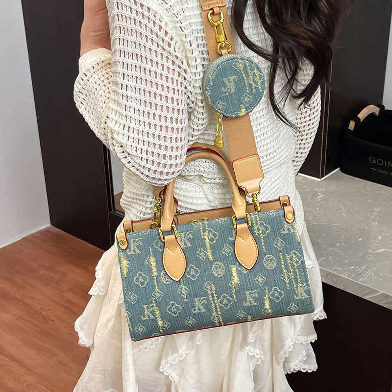 Free Shipping Women's Handbag Designer Bags INS Denim Canvas Print Bag Luxury Crossbody Bag Color Block Retro Fashion Shoulder Bag Wholesale