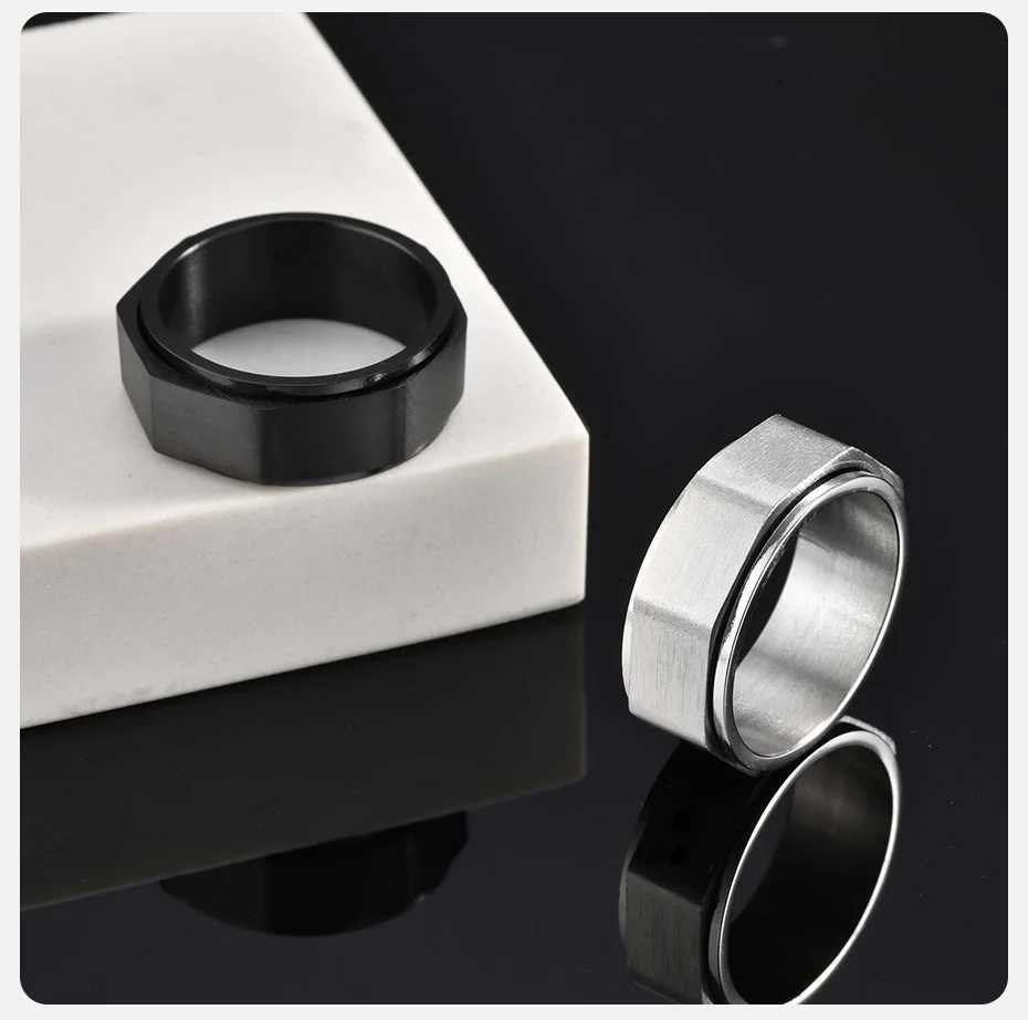 Vnox Geometric Spinner Ring 7-11 Size 7.8mm Band Width Black Silver Color Stainless Steel Jewelry Gifts for Men Boyfriend Him W250606