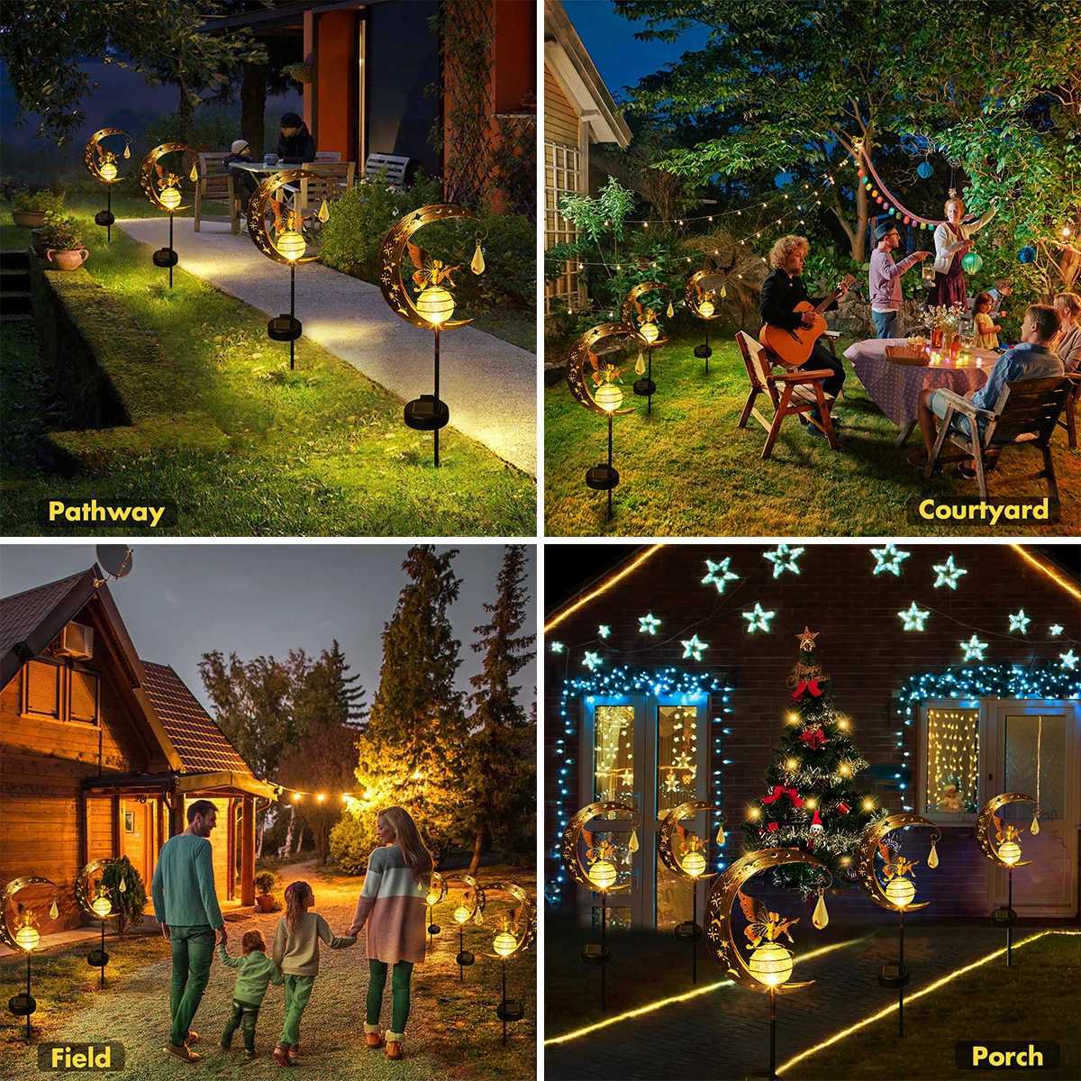 Solar Decoration Light Moon Fairy Lamp Outdoor Garden Crackle Glass Globe with Angel Pathway Stake Light Solar Ground Light XJ250606