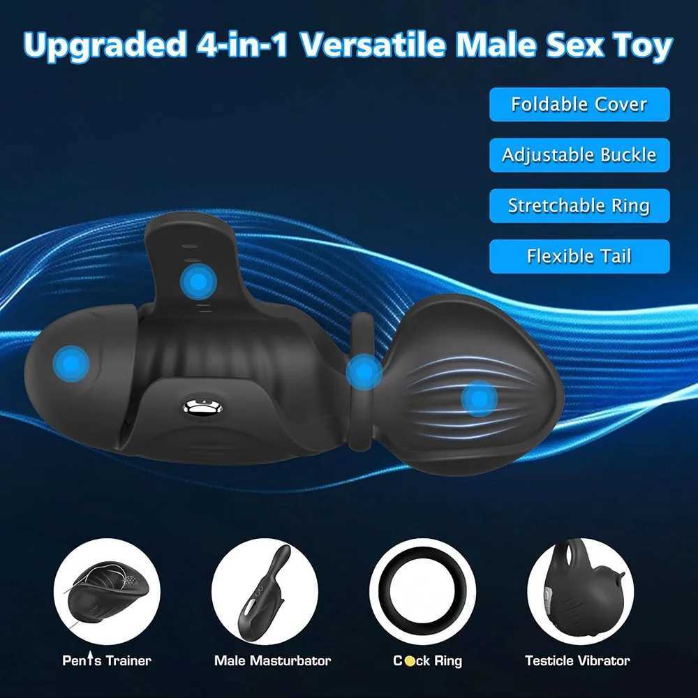 4 in 1 Adjustable Male Masturbator Penis Vibrator Trainer for Men Adult Sex Toys Stroker with Cock Ring Testicle Masturbators XJ250607